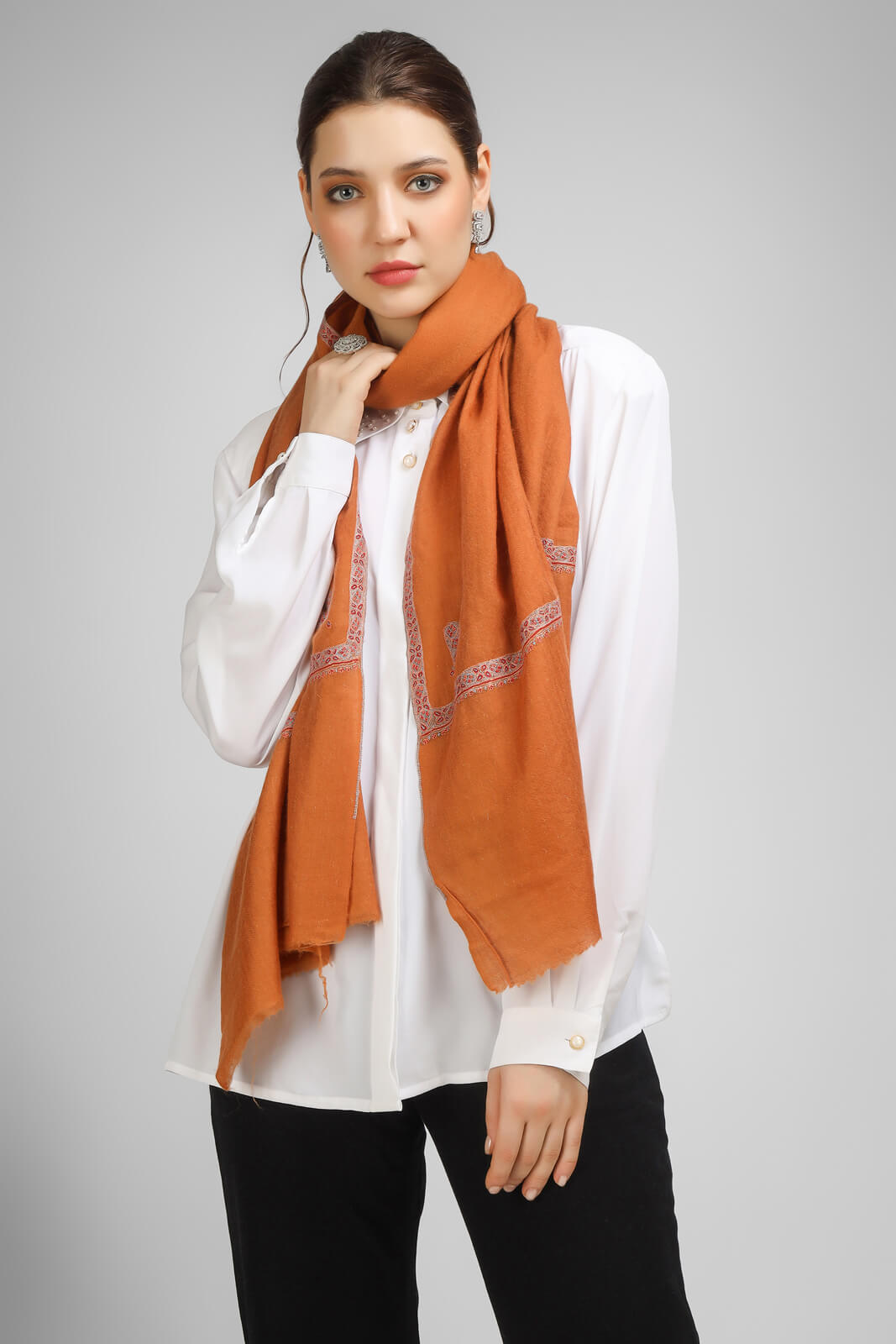 PASHMINA EMBROIDERY STOLE Discover elegance with an Orange Rust Pashmina stole - india -Germany United Kingdom France Canada