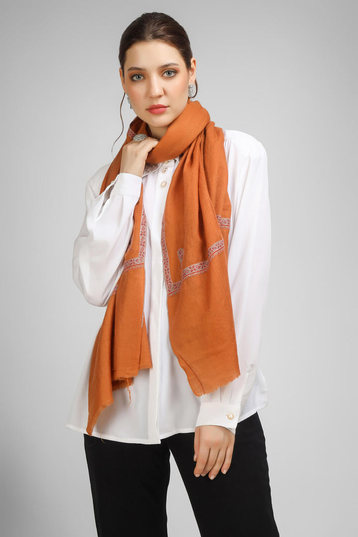 PASHMINA EMBROIDERY STOLE Discover elegance with an Orange Rust Pashmina stole - india -Germany United Kingdom France Canada