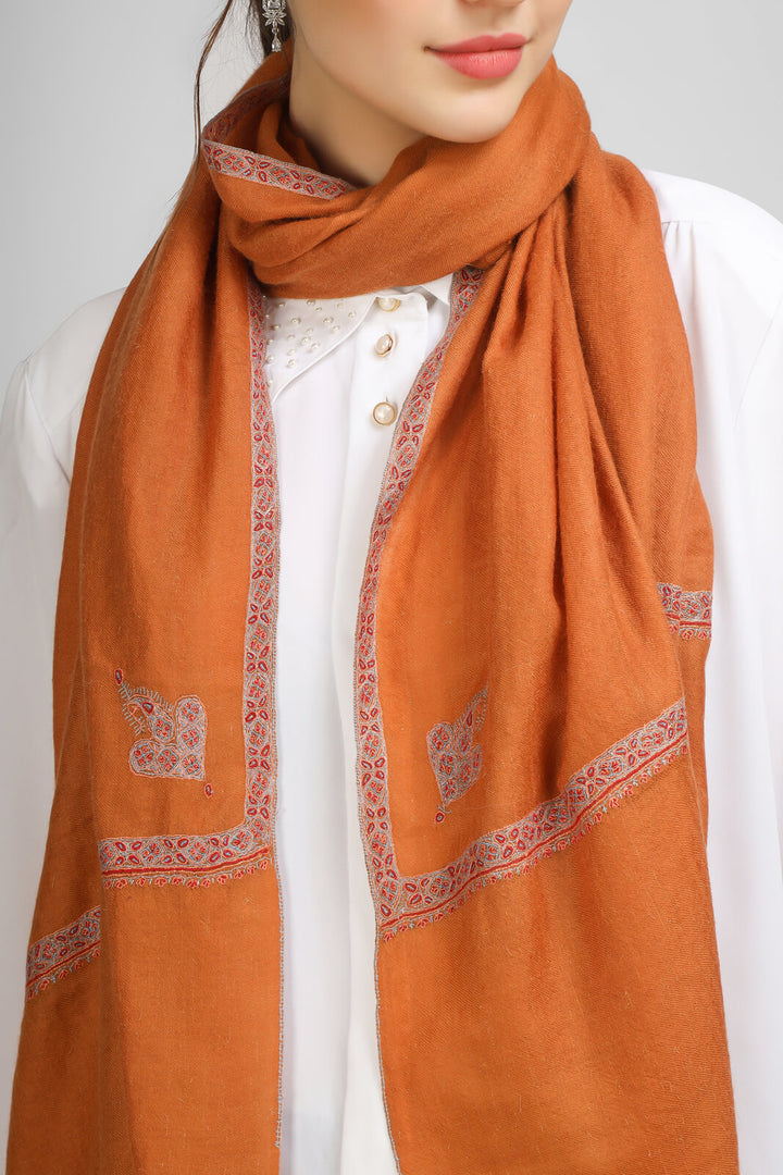 PASHMINA EMBROIDERY STOLE Discover elegance with an Orange Rust Pashmina stole - india -Germany United Kingdom France Canada