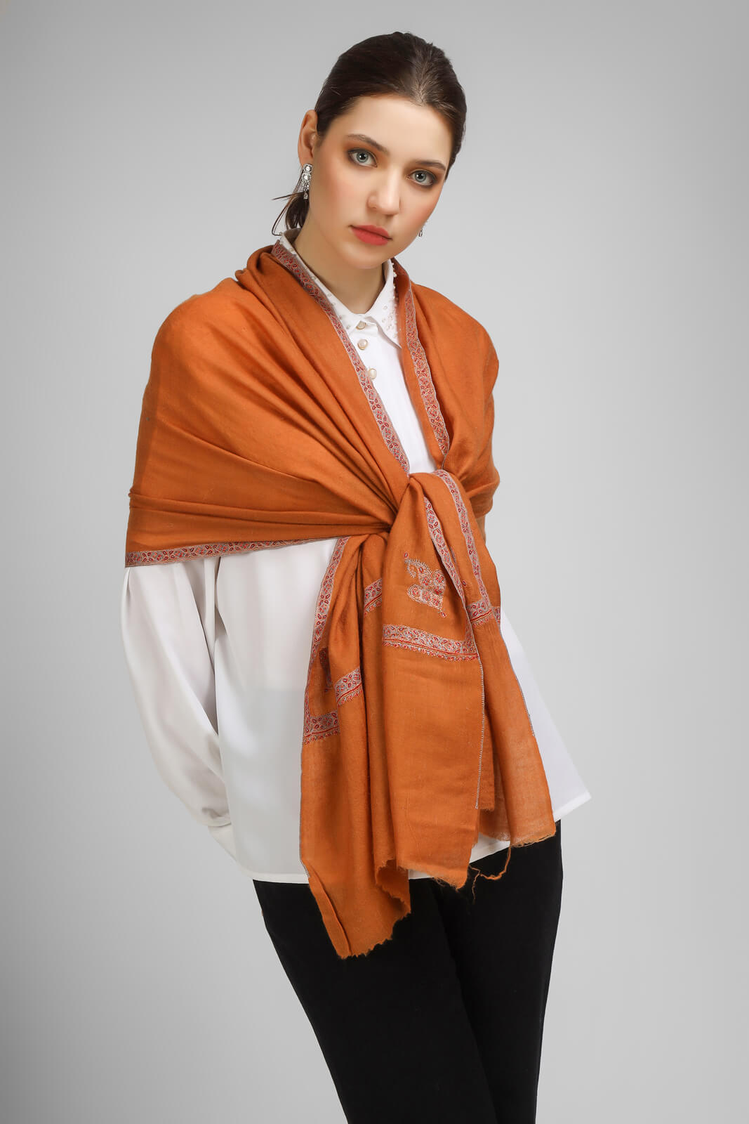 PASHMINA EMBROIDERY STOLE Discover elegance with an Orange Rust Pashmina stole - india -Germany United Kingdom France Canada