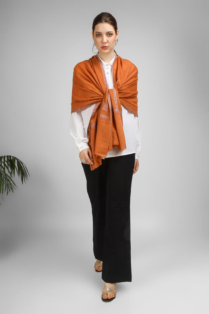 PASHMINA EMBROIDERY STOLE Discover elegance with an Orange Rust Pashmina stole - india -Germany United Kingdom France Canada