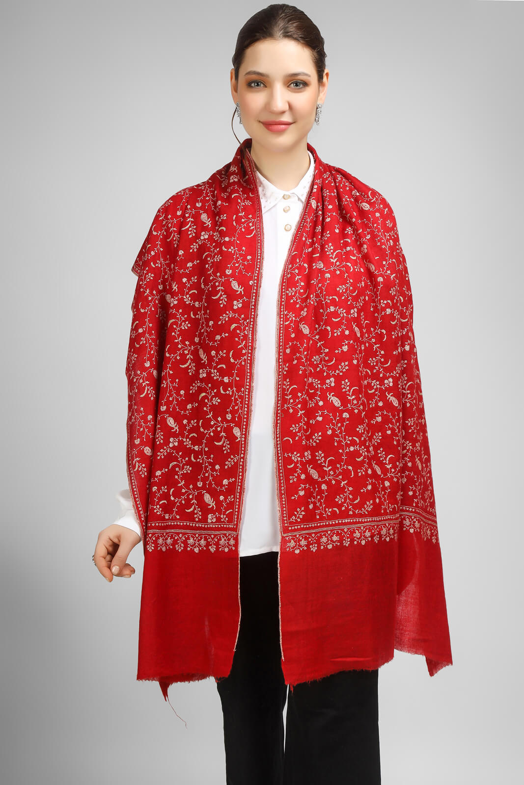 PASHMINA EMBROIDERY STOLE - Red Pashmina Jaldaar stole -  "We deliver exquisite products to your doorstep in the United States, China, Japan, Germany, United Kingdom, France, Canada, and Paris. Experience seamless international delivery with us."