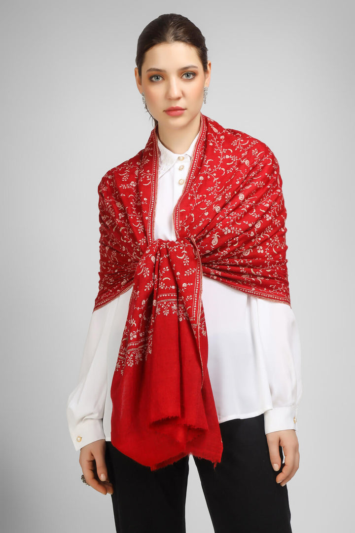 PASHMINA EMBROIDERY STOLE - Red Pashmina Jaldaar stole - "We deliver exquisite products to your doorstep in the United States, China, Japan, Germany, United Kingdom, France, Canada, and Paris. Experience seamless international delivery with us."