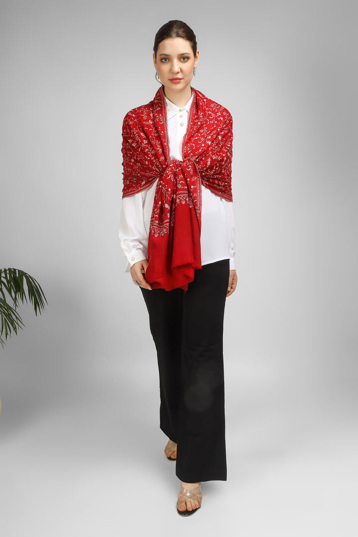 PASHMINA EMBROIDERY STOLE - Red Pashmina Jaldaar stole - "We deliver exquisite products to your doorstep in the United States, China, Japan, Germany, United Kingdom, France, Canada, and Paris. Experience seamless international delivery with us."