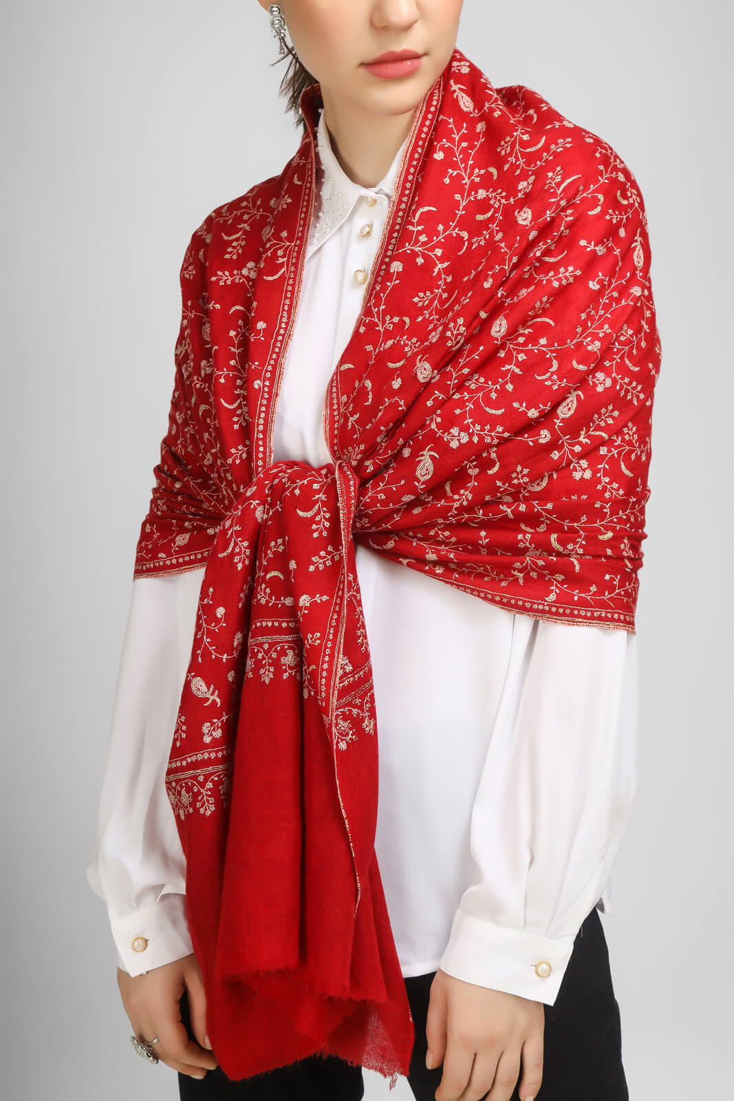 PASHMINA EMBROIDERY STOLE - Red Pashmina Jaldaar stole - "We deliver exquisite products to your doorstep in the United States, China, Japan, Germany, United Kingdom, France, Canada, and Paris. Experience seamless international delivery with us."