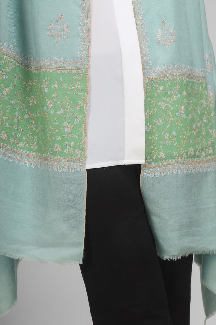 PASHMINA EMBROIDERY STOLE - Light Turquoise Pashmina Paladaar stole - We deliver exquisite products to your doorstep in the United States