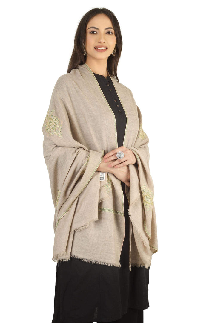 100% pure Kashmiri Pashmina wool for exceptional softness and warmth
Handcrafted Sozni Kaari embroidery on borders with pastel motifs
Earthy taupe brown base with delicate design details
    
      | pashmina shawls online | authentic Kashmiri pashmina shawl online | pure pashmina shawl online | original GI certified pashmina shawl online | luxury men's pashmina shawl online from Kashmir | where to buy online pure pashmina in India
    
    | GI Tag Certified - Government-verified authentic Kashmiri Pashmina
    | G20 Official Partner - Selected by India for G20 Summit gifting
    | Handicraft Registered - Official recognition of traditional craftsmanship
    | Certificate of Authenticity - Every purchase includes GI certification