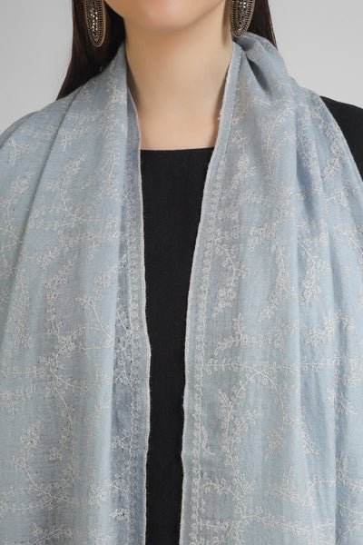 PASHMINA EMBROIDERY STOLE Gray Jazba Jaldaar White Embroidery Sozni Stole- We deliver our premium Pashmina products to the United Kingdom, Germany, France, Japan, UAE, and Australia.