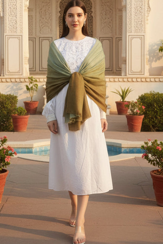 pashmina stoles Green & Brown Ombre Pashmina Stole. Immerse yourself in the beauty of handcrafted ombre designs - We deliver our premium Pashmina products to the United Kingdom, Germany, France, Japan, UAE, and Australia