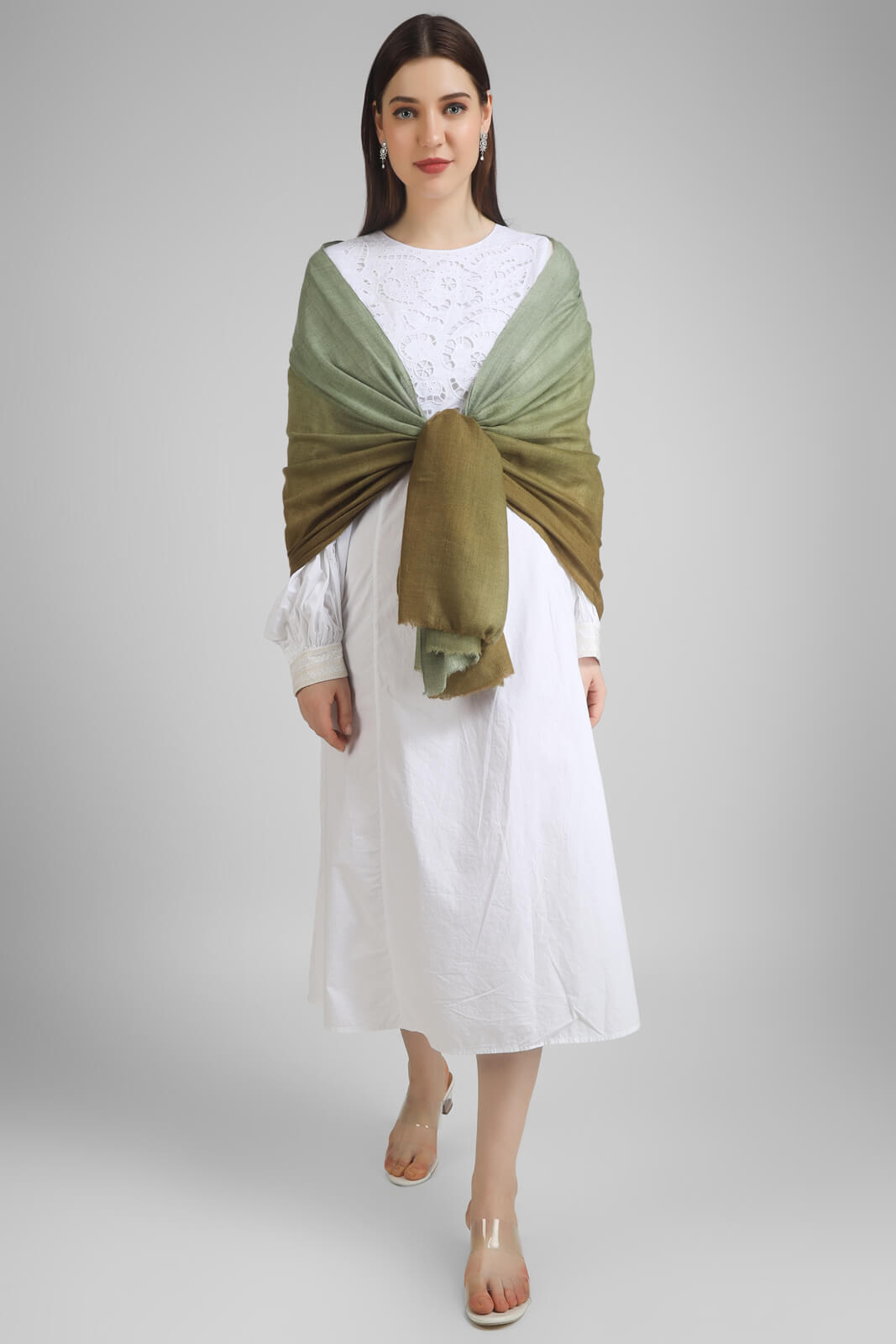 pashmina stoles Green & Brown Ombre Pashmina Stole. Immerse yourself in the beauty of handcrafted ombre designs - We deliver our premium Pashmina products to the United Kingdom, Germany, France, Japan, UAE, and Australia