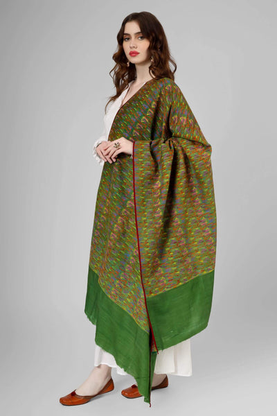 "Green Pashmina Kashmir Antique Shawl" – a classic fusion of lush green hues and timeless Kashmiri craftsmanship
