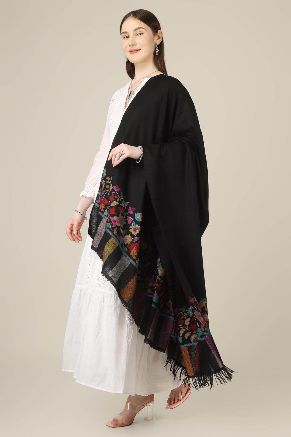luxury kani pashmina shawls online, this black paladaar piece offers traditional craftsmanship, soft warmth, and a striking heirloom look.
