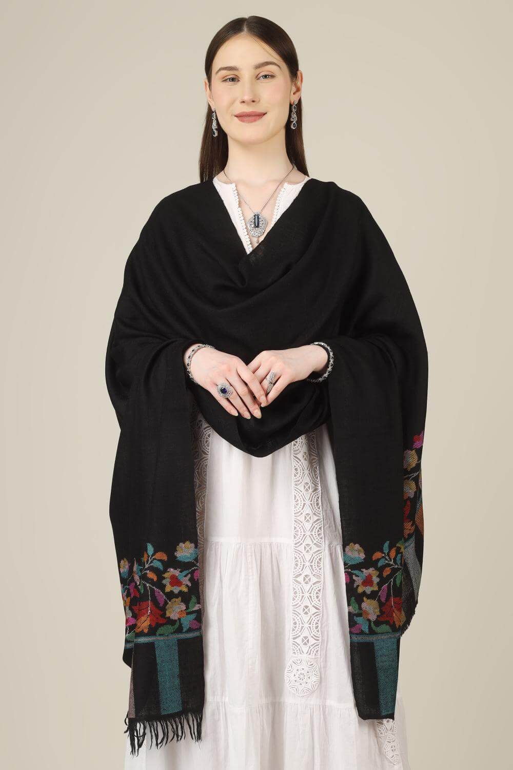 luxury kani pashmina shawls online, this black paladaar piece offers traditional craftsmanship, soft warmth, and a striking heirloom look.
