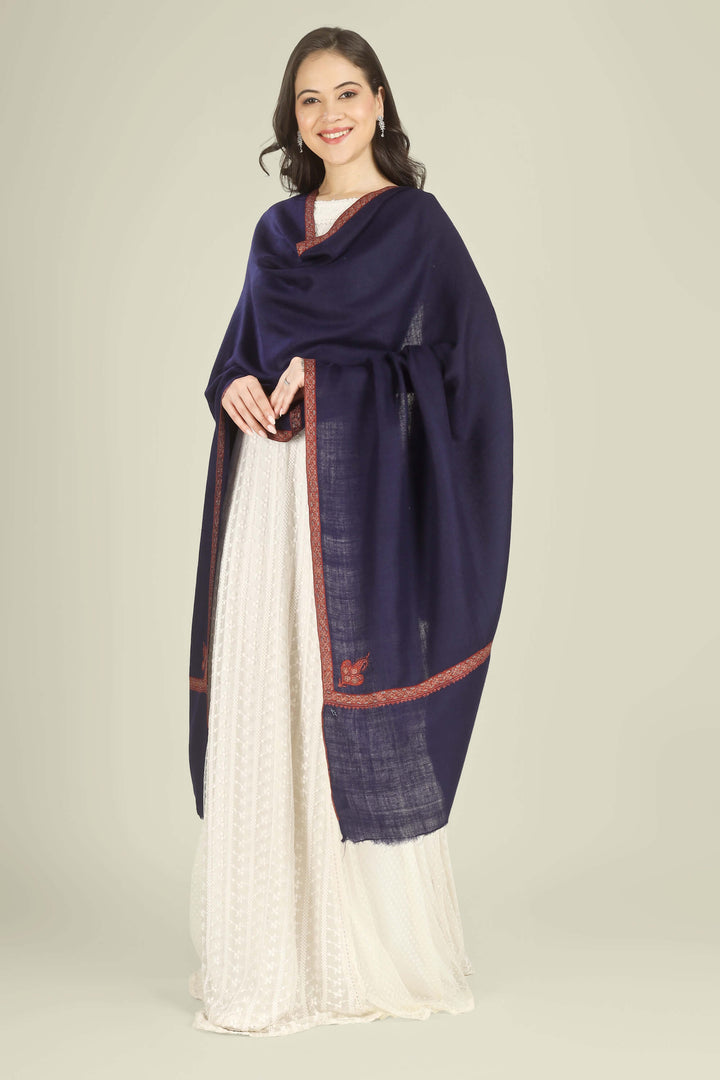 This Navy GI Kashmiri Pure Pashmina Nusrat Hashidaar Shawl showcases a deep navy base framed with a rich rust–orange Nusrat hashidaar border and a single paisley corner motif, giving a bold colour contrast with refined, minimal detailing.
    
      | pashmina shawls online | authentic Kashmiri pashmina shawl online | pure pashmina shawl online | original GI certified pashmina shawl online | luxury men's pashmina shawl online from Kashmir | where to buy online pure pashmina in India
    
    | GI Tag Certified - Government-verified authentic Kashmiri Pashmina
    | G20 Official Partner - Selected by India for G20 Summit gifting
    | Handicraft Registered - Official recognition of traditional craftsmanship
    | Certificate of Authenticity - Every purchase includes GI certification