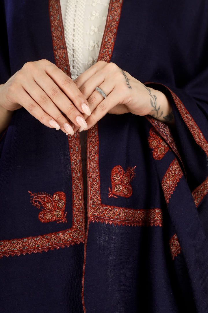 This Navy GI Kashmiri Pure Pashmina Nusrat Hashidaar Shawl showcases a deep navy base framed with a rich rust–orange Nusrat hashidaar border and a single paisley corner motif, giving a bold colour contrast with refined, minimal detailing.
    
      | pashmina shawls online | authentic Kashmiri pashmina shawl online | pure pashmina shawl online | original GI certified pashmina shawl online | luxury men's pashmina shawl online from Kashmir | where to buy online pure pashmina in India
    
    | GI Tag Certified - Government-verified authentic Kashmiri Pashmina
    | G20 Official Partner - Selected by India for G20 Summit gifting
    | Handicraft Registered - Official recognition of traditional craftsmanship
    | Certificate of Authenticity - Every purchase includes GI certification