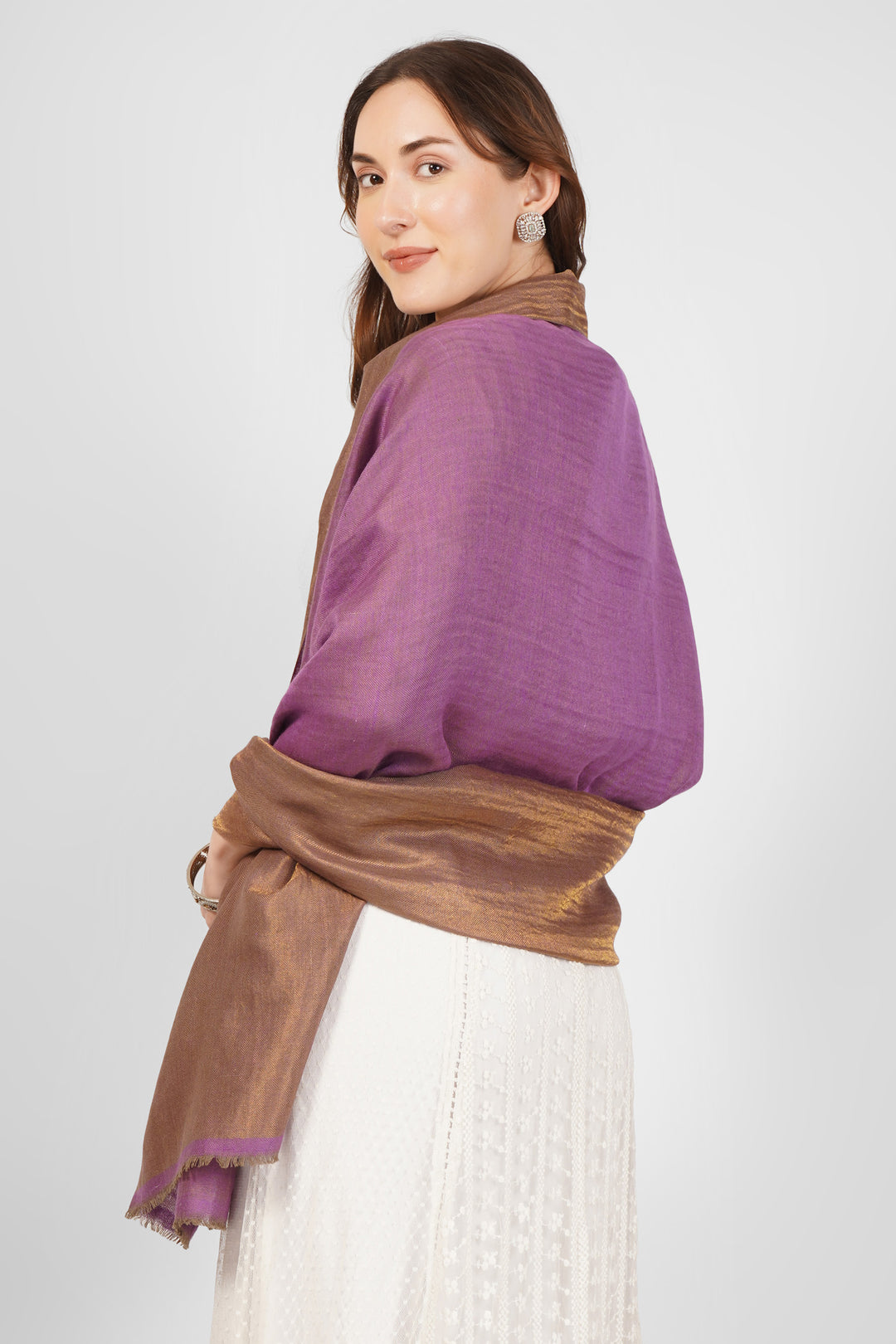 Zari Golden and Mauve Pashmina Reversible Shawl online  – Contemporary Artistry & Luxury