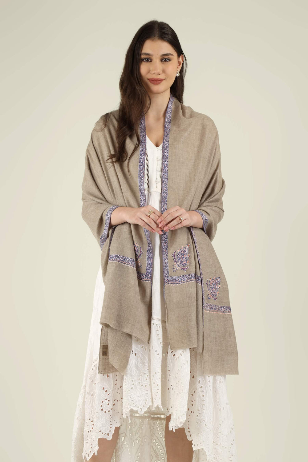Mehak natural GI Pashmina Hashidaar embroidered stole - view 2