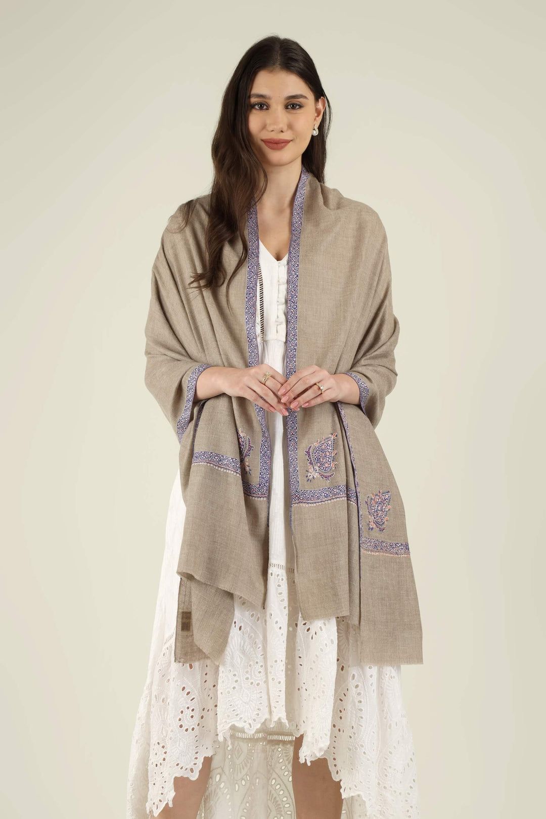 Mehak natural GI Pashmina Hashidaar embroidered stole - view 2
