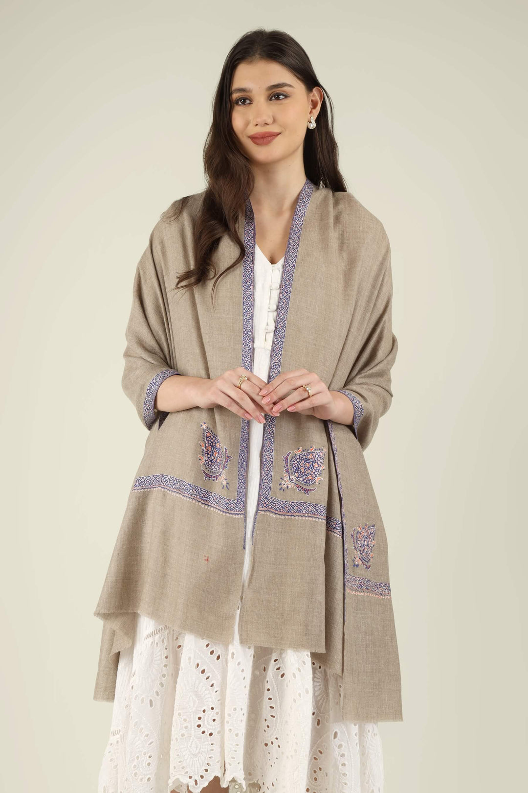 Mehak natural GI Pashmina Hashidaar embroidered stole - view 4