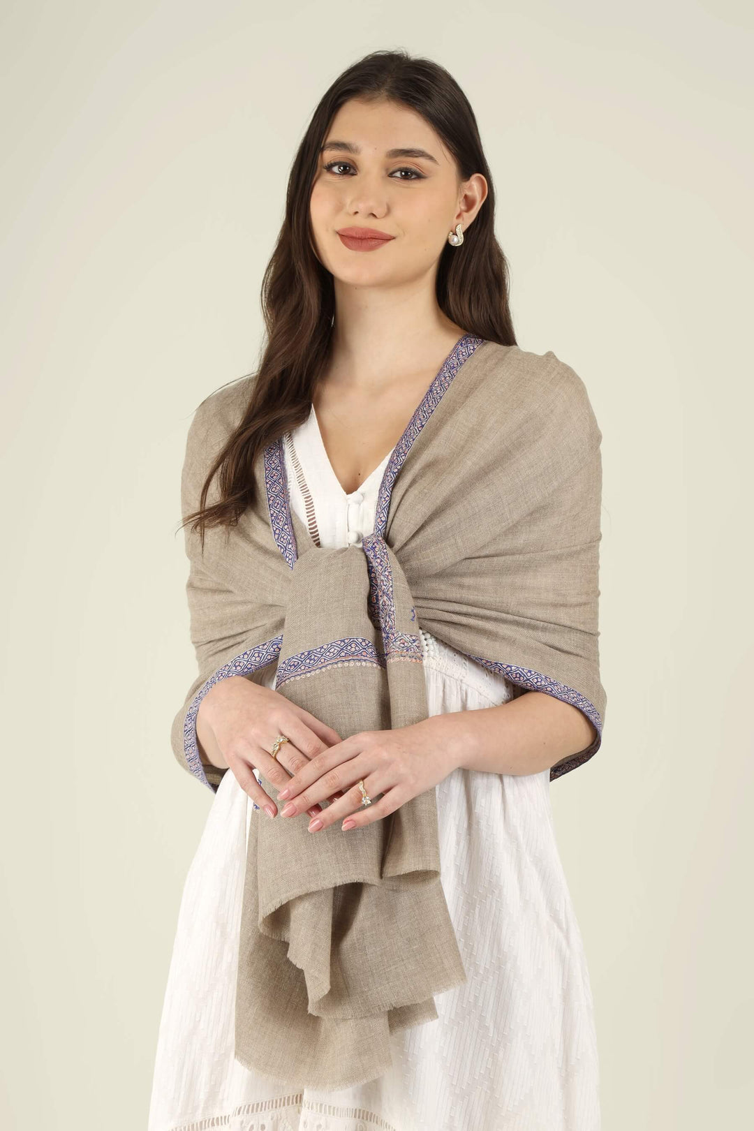 Mehak natural GI Pashmina Hashidaar embroidered stole - view 5