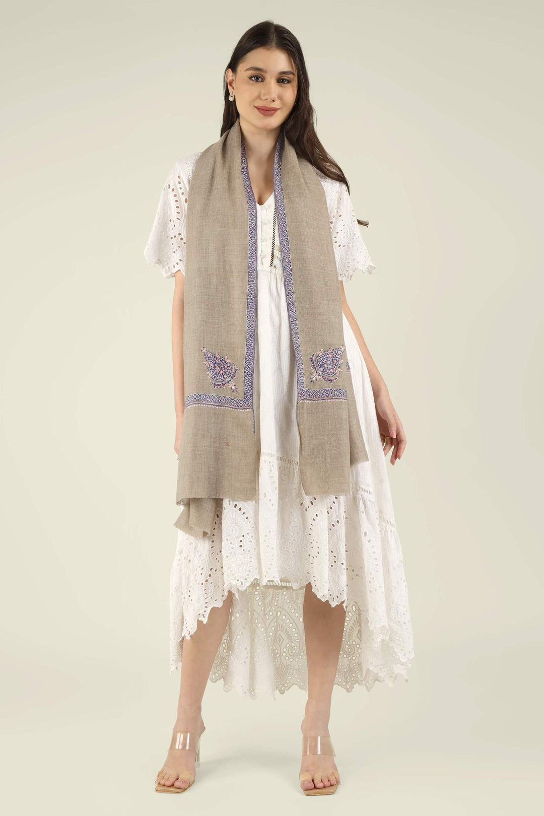 Mehak natural GI Pashmina Hashidaar embroidered stole - view 8