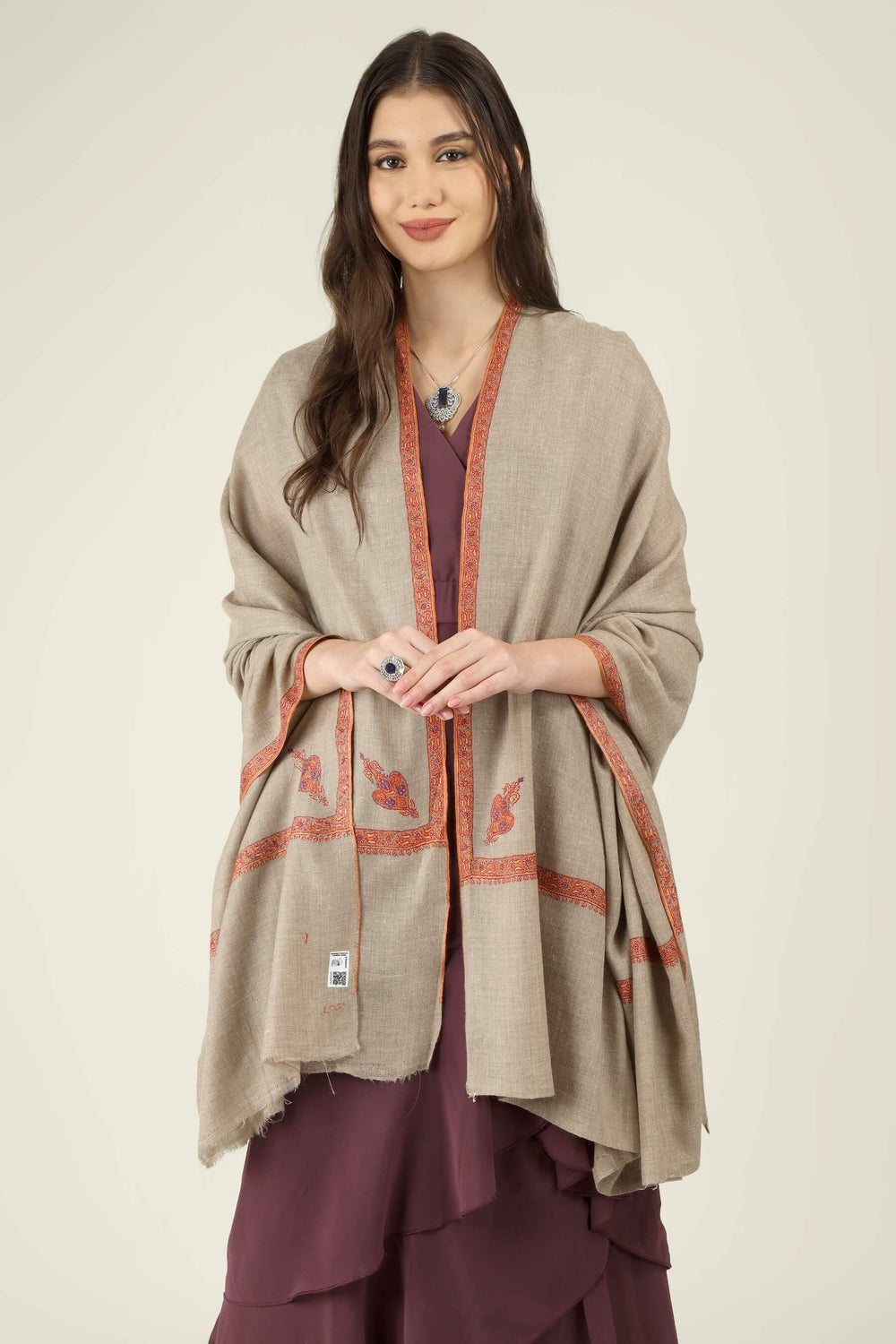 Deema natural Khudrang GI Pashmina Hashidaar embroidered shawl - view 2