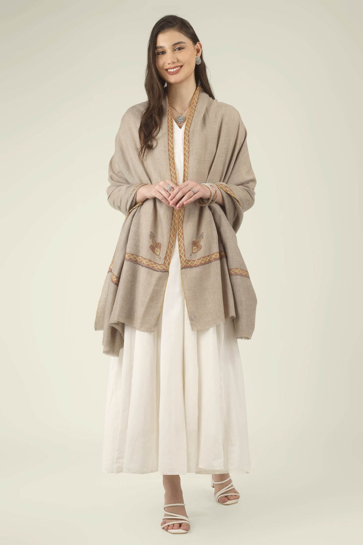 Fakhira natural Khudrang GI Pashmina Hashidaar embroidered shawl - view 4
    
      | pashmina shawls online | authentic Kashmiri pashmina shawl online | pure pashmina shawl online | original GI certified pashmina shawl online | luxury men's pashmina shawl online from Kashmir | where to buy online pure pashmina in India
    
    | GI Tag Certified - Government-verified authentic Kashmiri Pashmina
    | G20 Official Partner - Selected by India for G20 Summit gifting
    | Handicraft Registered - Official recognition of traditional craftsmanship
    | Certificate of Authenticity - Every purchase includes GI certification