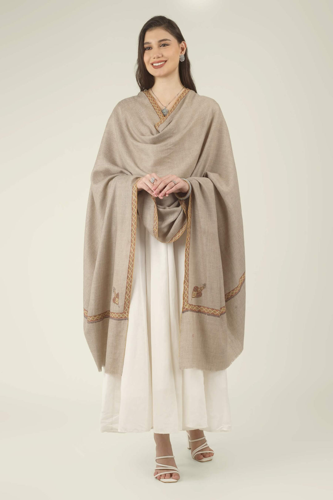 Fakhira natural Khudrang GI Pashmina Hashidaar embroidered shawl - view 8