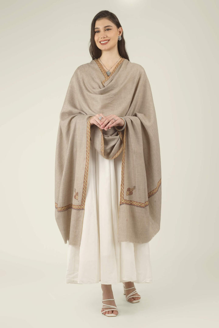 Fakhira natural Khudrang GI Pashmina Hashidaar embroidered shawl - view 8
    
      | pashmina shawls online | authentic Kashmiri pashmina shawl online | pure pashmina shawl online | original GI certified pashmina shawl online | luxury men's pashmina shawl online from Kashmir | where to buy online pure pashmina in India
    
    | GI Tag Certified - Government-verified authentic Kashmiri Pashmina
    | G20 Official Partner - Selected by India for G20 Summit gifting
    | Handicraft Registered - Official recognition of traditional craftsmanship
    | Certificate of Authenticity - Every purchase includes GI certification