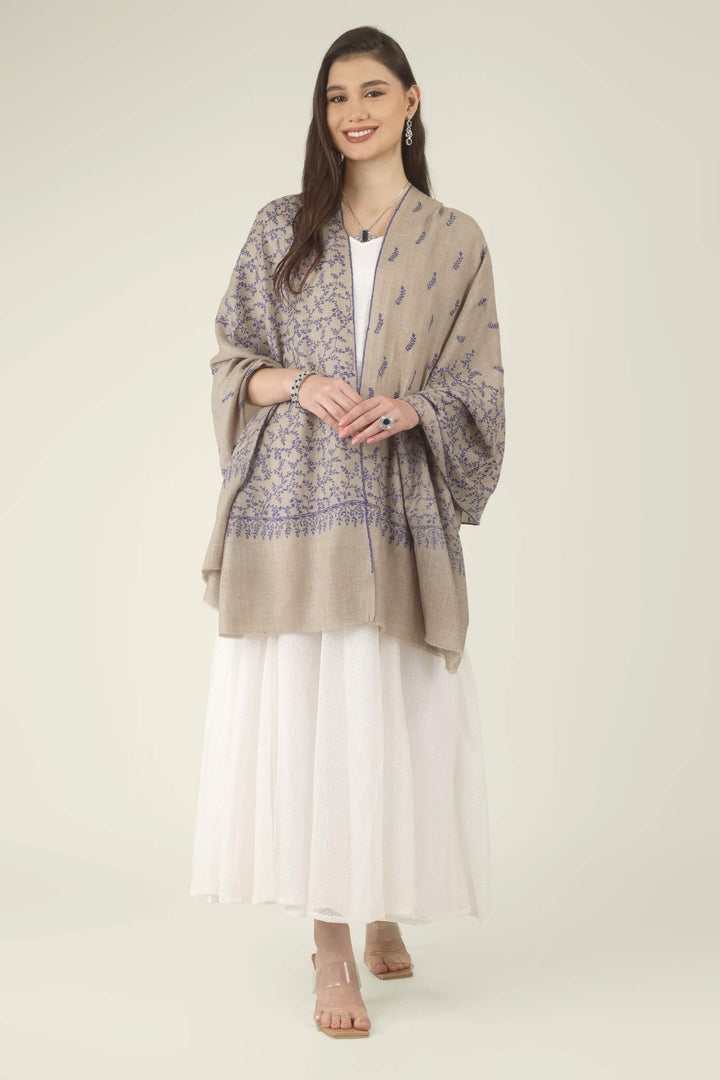 This Beige GI Kashmiri Pure Pashmina Blue Jaal Embroidered Stole features a soft natural beige base covered in fine royal blue floral vines. Delicate leaves, tiny buds and curling tendrils 
    
      | pashmina shawls online | authentic Kashmiri pashmina shawl online | pure pashmina shawl online | original GI certified pashmina shawl online | luxury men's pashmina shawl online from Kashmir | where to buy online pure pashmina in India
    
    | GI Tag Certified - Government-verified authentic Kashmiri Pashmina
    | G20 Official Partner - Selected by India for G20 Summit gifting
    | Handicraft Registered - Official recognition of traditional craftsmanship
    | Certificate of Authenticity - Every purchase includes GI certification