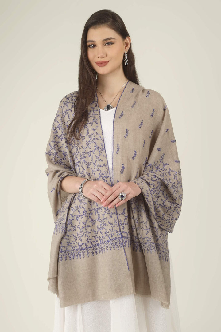 This Beige GI Kashmiri Pure Pashmina Blue Jaal Embroidered Stole features a soft natural beige base covered in fine royal blue floral vines. Delicate leaves, tiny buds and curling tendrils 
    
      | pashmina shawls online | authentic Kashmiri pashmina shawl online | pure pashmina shawl online | original GI certified pashmina shawl online | luxury men's pashmina shawl online from Kashmir | where to buy online pure pashmina in India
    
    | GI Tag Certified - Government-verified authentic Kashmiri Pashmina
    | G20 Official Partner - Selected by India for G20 Summit gifting
    | Handicraft Registered - Official recognition of traditional craftsmanship
    | Certificate of Authenticity - Every purchase includes GI certification