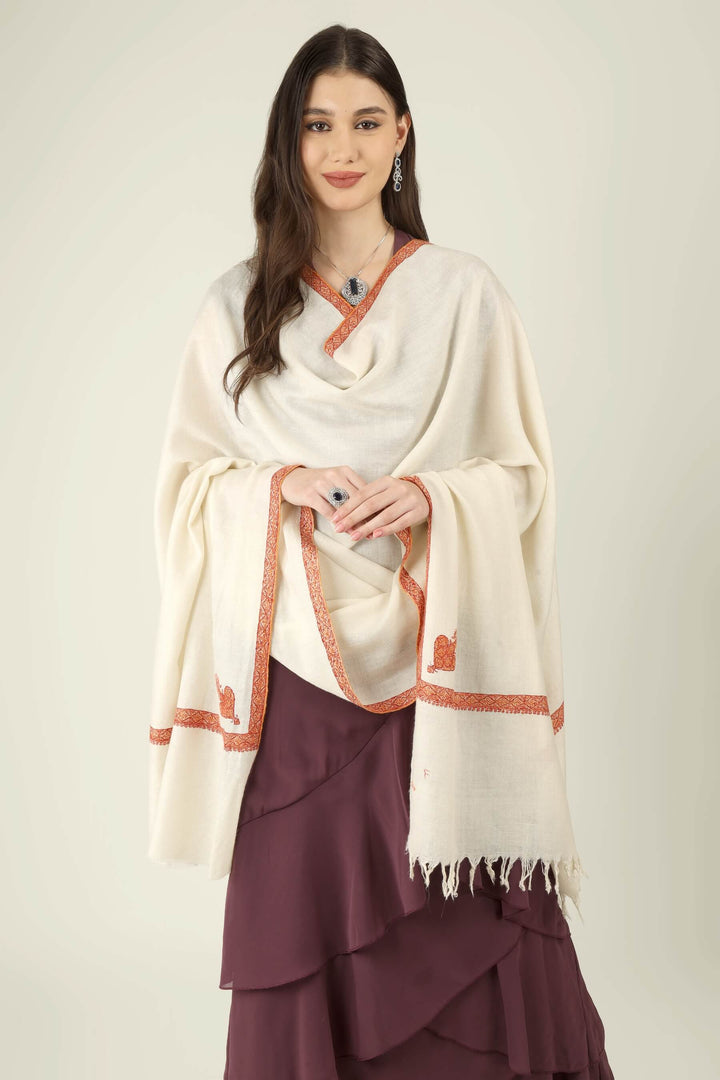 Dalia white GI Pashmina Hashidaar embroidered shawl - view 3
    
      | pashmina shawls online | authentic Kashmiri pashmina shawl online | pure pashmina shawl online | original GI certified pashmina shawl online | luxury men's pashmina shawl online from Kashmir | where to buy online pure pashmina in India
    
    | GI Tag Certified - Government-verified authentic Kashmiri Pashmina
    | G20 Official Partner - Selected by India for G20 Summit gifting
    | Handicraft Registered - Official recognition of traditional craftsmanship
    | Certificate of Authenticity - Every purchase includes GI certification
