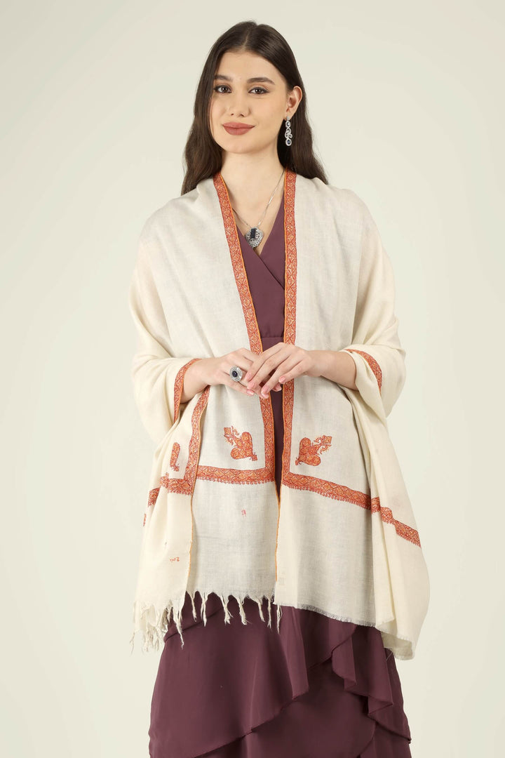 Dalia white GI Pashmina Hashidaar embroidered shawl - view 7
    
      | pashmina shawls online | authentic Kashmiri pashmina shawl online | pure pashmina shawl online | original GI certified pashmina shawl online | luxury men's pashmina shawl online from Kashmir | where to buy online pure pashmina in India
    
    | GI Tag Certified - Government-verified authentic Kashmiri Pashmina
    | G20 Official Partner - Selected by India for G20 Summit gifting
    | Handicraft Registered - Official recognition of traditional craftsmanship
    | Certificate of Authenticity - Every purchase includes GI certification
