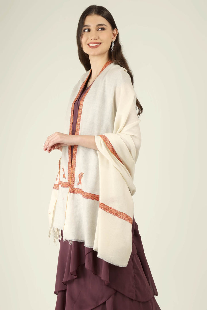 Dalia white GI Pashmina Hashidaar embroidered shawl - view 8
    
      | pashmina shawls online | authentic Kashmiri pashmina shawl online | pure pashmina shawl online | original GI certified pashmina shawl online | luxury men's pashmina shawl online from Kashmir | where to buy online pure pashmina in India
    
    | GI Tag Certified - Government-verified authentic Kashmiri Pashmina
    | G20 Official Partner - Selected by India for G20 Summit gifting
    | Handicraft Registered - Official recognition of traditional craftsmanship
    | Certificate of Authenticity - Every purchase includes GI certification