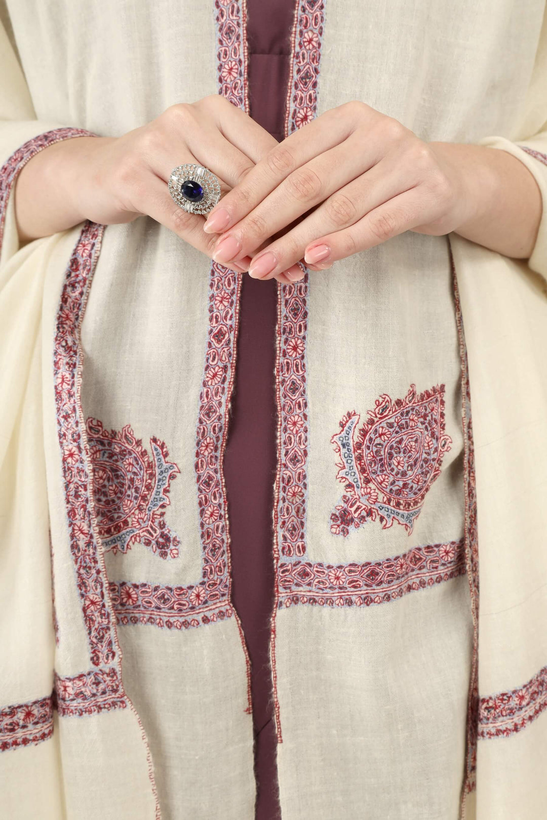 Eira white GI Pashmina Hashidaar embroidered shawl - view 4