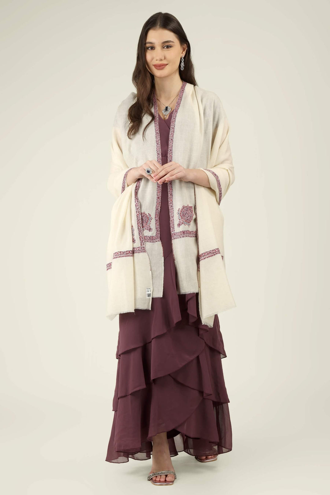 Eira white GI Pashmina Hashidaar embroidered shawl - view 5