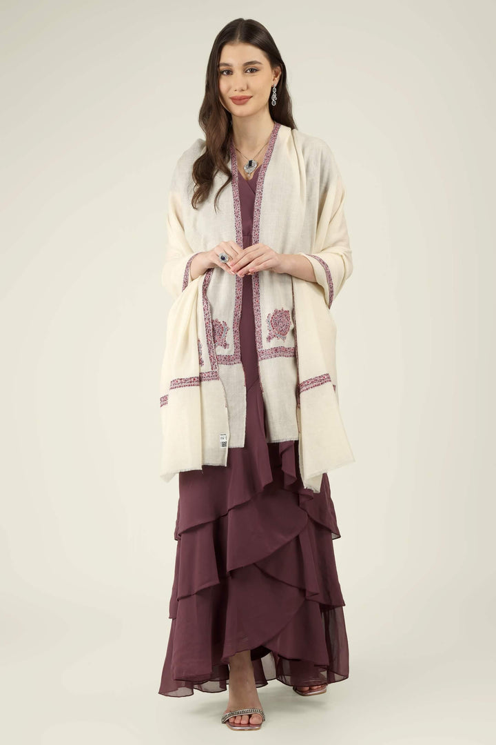 Eira white GI Pashmina Hashidaar embroidered shawl - view 5
    
      | pashmina shawls online | authentic Kashmiri pashmina shawl online | pure pashmina shawl online | original GI certified pashmina shawl online | luxury men's pashmina shawl online from Kashmir | where to buy online pure pashmina in India
    
    | GI Tag Certified - Government-verified authentic Kashmiri Pashmina
    | G20 Official Partner - Selected by India for G20 Summit gifting
    | Handicraft Registered - Official recognition of traditional craftsmanship
    | Certificate of Authenticity - Every purchase includes GI certification