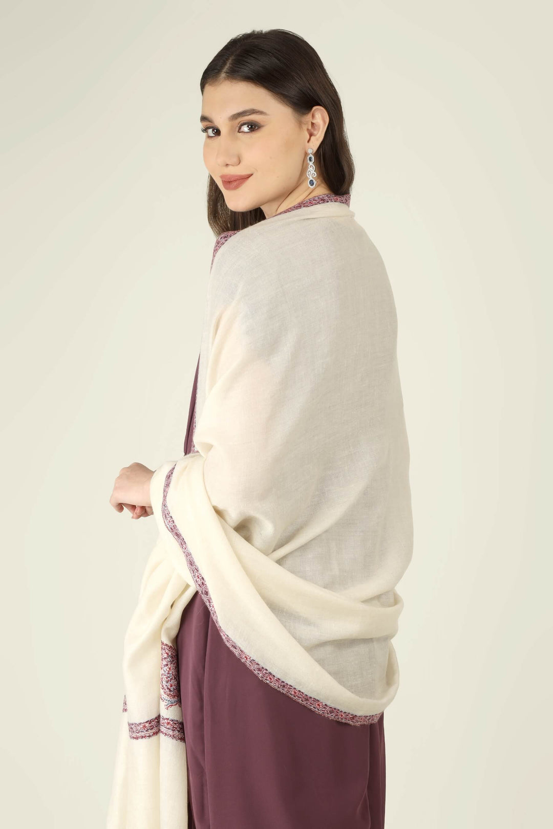 Eira white GI Pashmina Hashidaar embroidered shawl - view 8