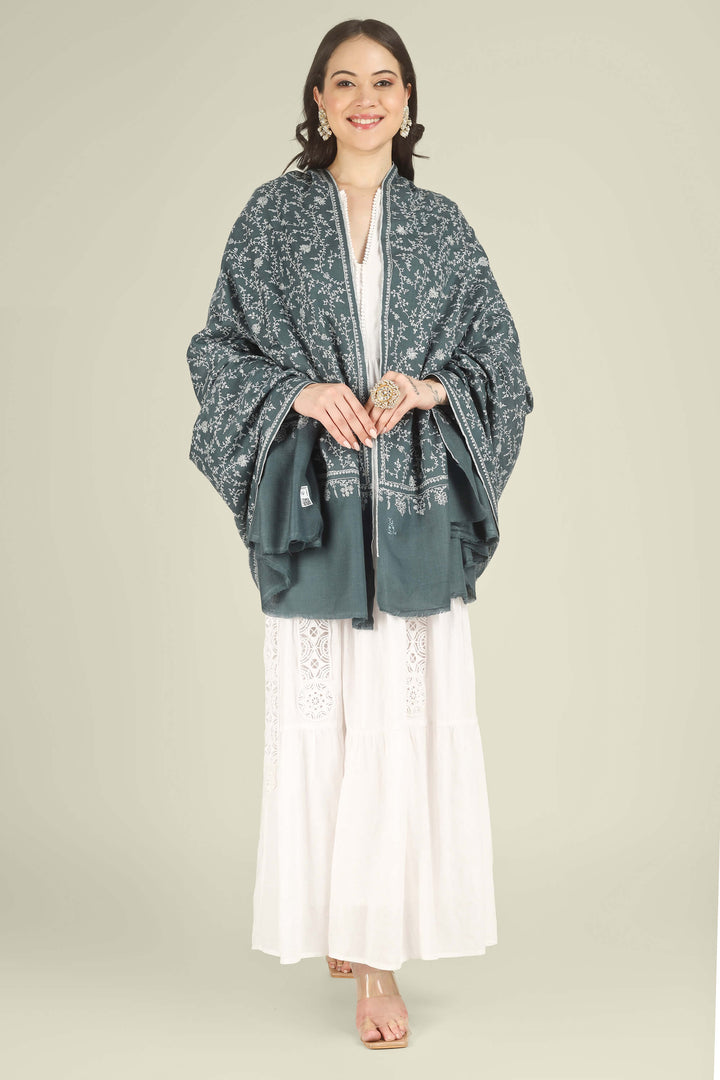 This Charcoal GI Kashmiri Pure Pashmina Javeria Jaldaar Shawl features a deep charcoal-grey base overlaid with a soft beige jaldaar sozni pattern, where fine creepers and flowers form a light mesh across the upper field and flow into a scalloped floral border.
    
      | pashmina shawls online | authentic Kashmiri pashmina shawl online | pure pashmina shawl online | original GI certified pashmina shawl online | luxury men's pashmina shawl online from Kashmir | where to buy online pure pashmina in India
    
    | GI Tag Certified - Government-verified authentic Kashmiri Pashmina
    | G20 Official Partner - Selected by India for G20 Summit gifting
    | Handicraft Registered - Official recognition of traditional craftsmanship
    | Certificate of Authenticity - Every purchase includes GI certification