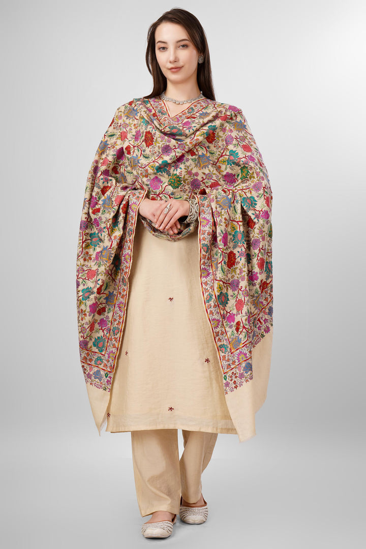 White Sozni Jama Pashmina Shawls Online – Artistry in Multicolor Floral Finesse
   The Pashmina White Sozni Malaika Ruqaiya Jama Shawl is a dazzling instance of Kashmiri handwoven royalty. Spun from premium pure pashmina, this shawl features a pristine ivory-white base enveloped in flamboyant allover sozni embroidery
    
      | pashmina shawls online | authentic Kashmiri pashmina shawl online | pure pashmina shawl online | original GI certified pashmina shawl online | luxury men's pashmina shawl online from Kashmir | where to buy online pure pashmina in India
    
    | GI Tag Certified - Government-verified authentic Kashmiri Pashmina
    | G20 Official Partner - Selected by India for G20 Summit gifting
    | Handicraft Registered - Official recognition of traditional craftsmanship
    | Certificate of Authenticity - Every purchase includes GI certification