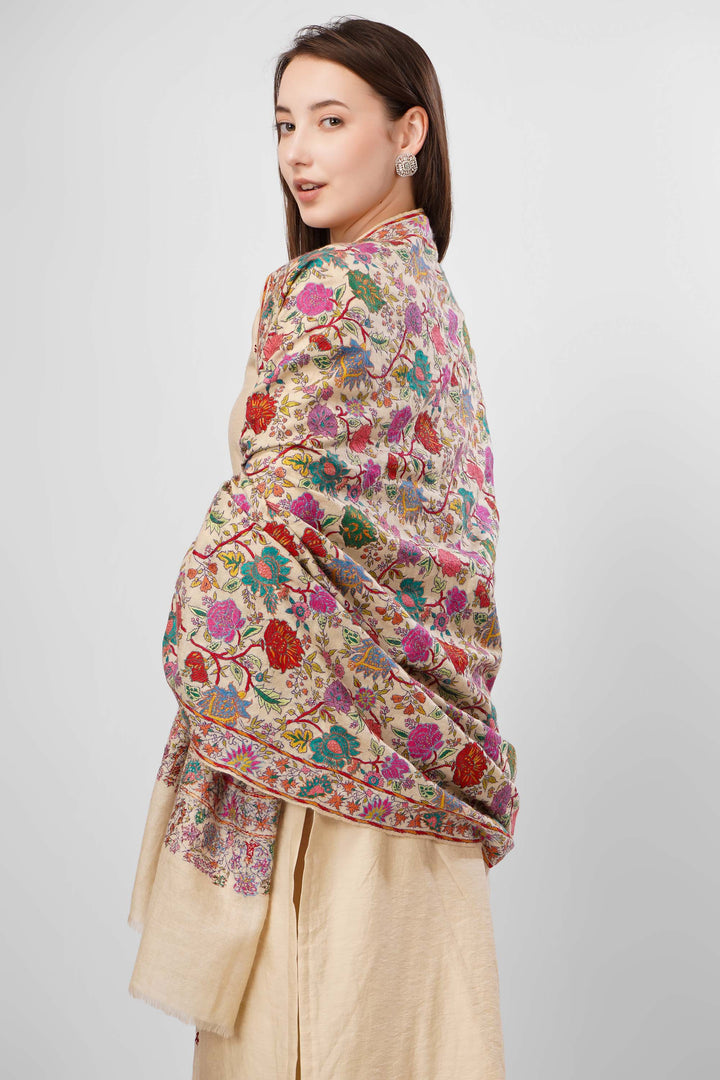 White Sozni Jama Pashmina Shawls Online – Artistry in Multicolor Floral Finesse
   The Pashmina White Sozni Malaika Ruqaiya Jama Shawl is a dazzling instance of Kashmiri handwoven royalty. Spun from premium pure pashmina, this shawl features a pristine ivory-white base enveloped in flamboyant allover sozni embroidery
    
      | pashmina shawls online | authentic Kashmiri pashmina shawl online | pure pashmina shawl online | original GI certified pashmina shawl online | luxury men's pashmina shawl online from Kashmir | where to buy online pure pashmina in India
    
    | GI Tag Certified - Government-verified authentic Kashmiri Pashmina
    | G20 Official Partner - Selected by India for G20 Summit gifting
    | Handicraft Registered - Official recognition of traditional craftsmanship
    | Certificate of Authenticity - Every purchase includes GI certification