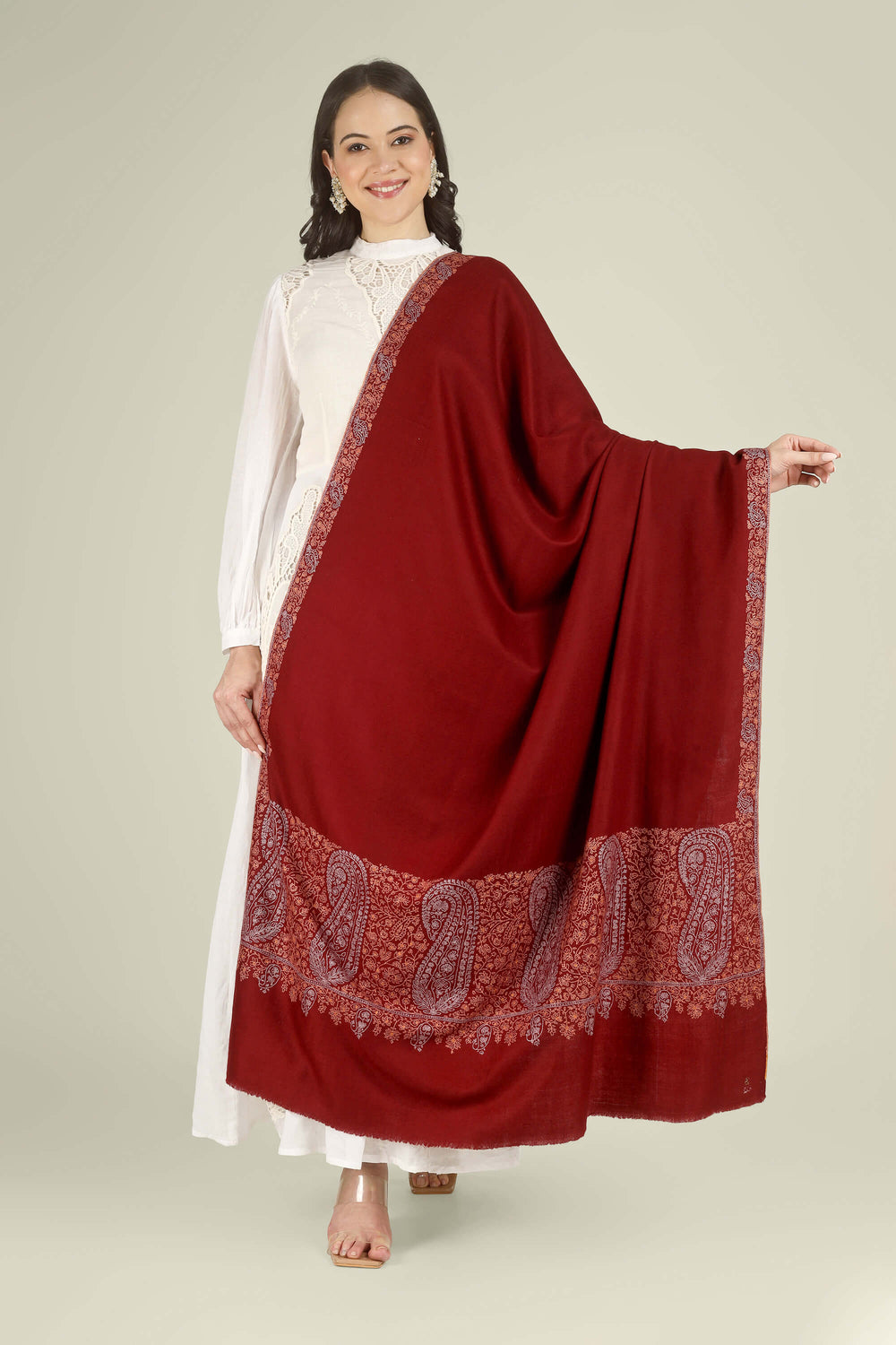 maroon -pashmina-shawl- online -kashmir-kepra