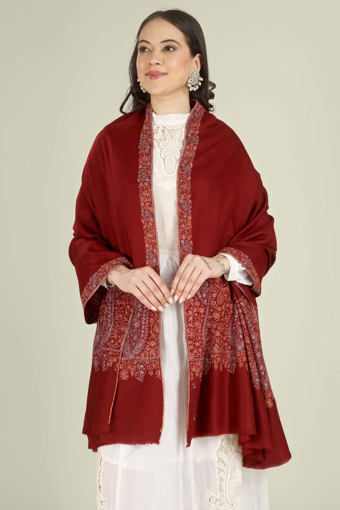 maroon -pashmina-shawl- online -kashmir-kepra