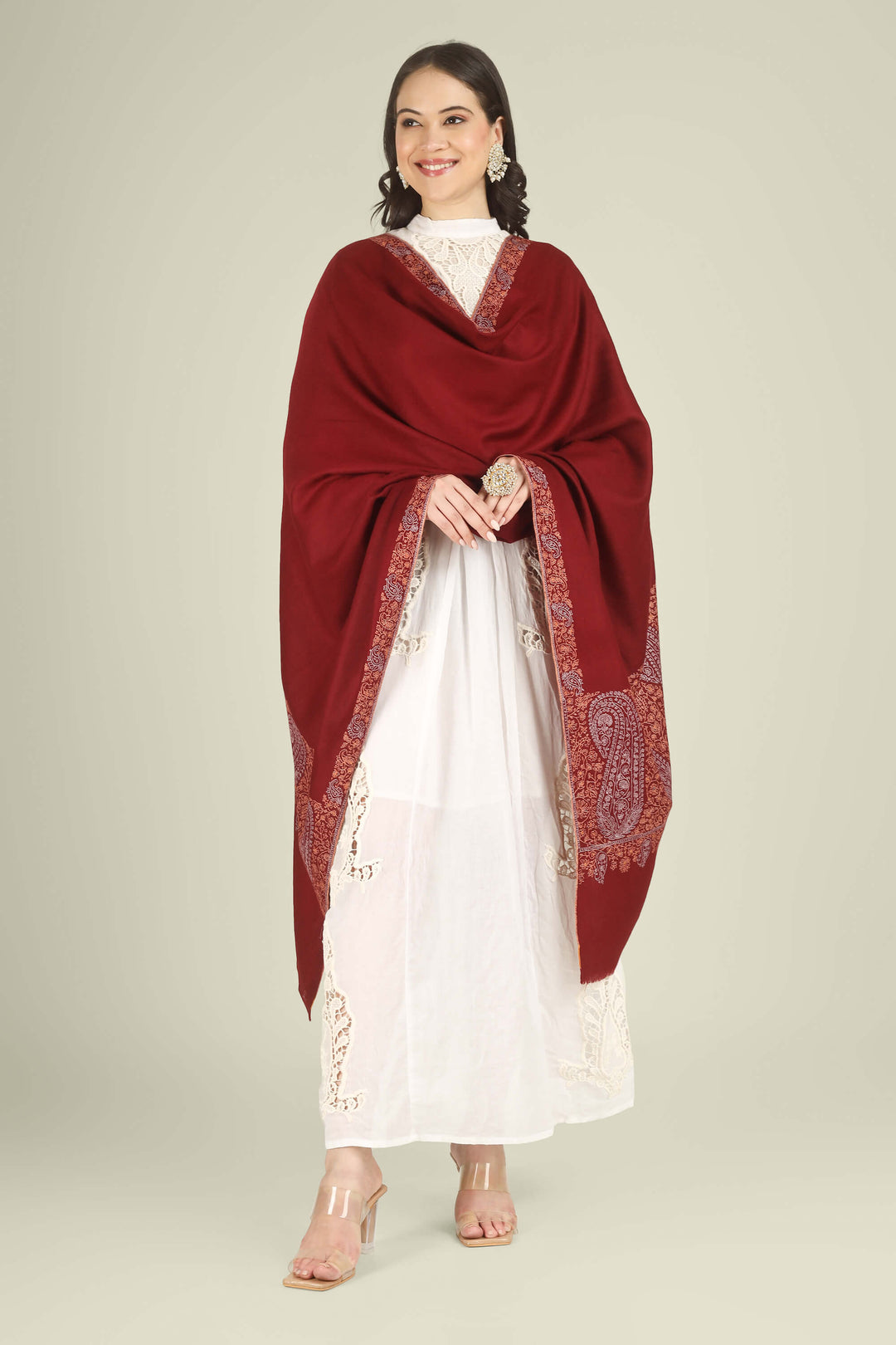 maroon -pashmina-shawl- online -kashmir-kepra