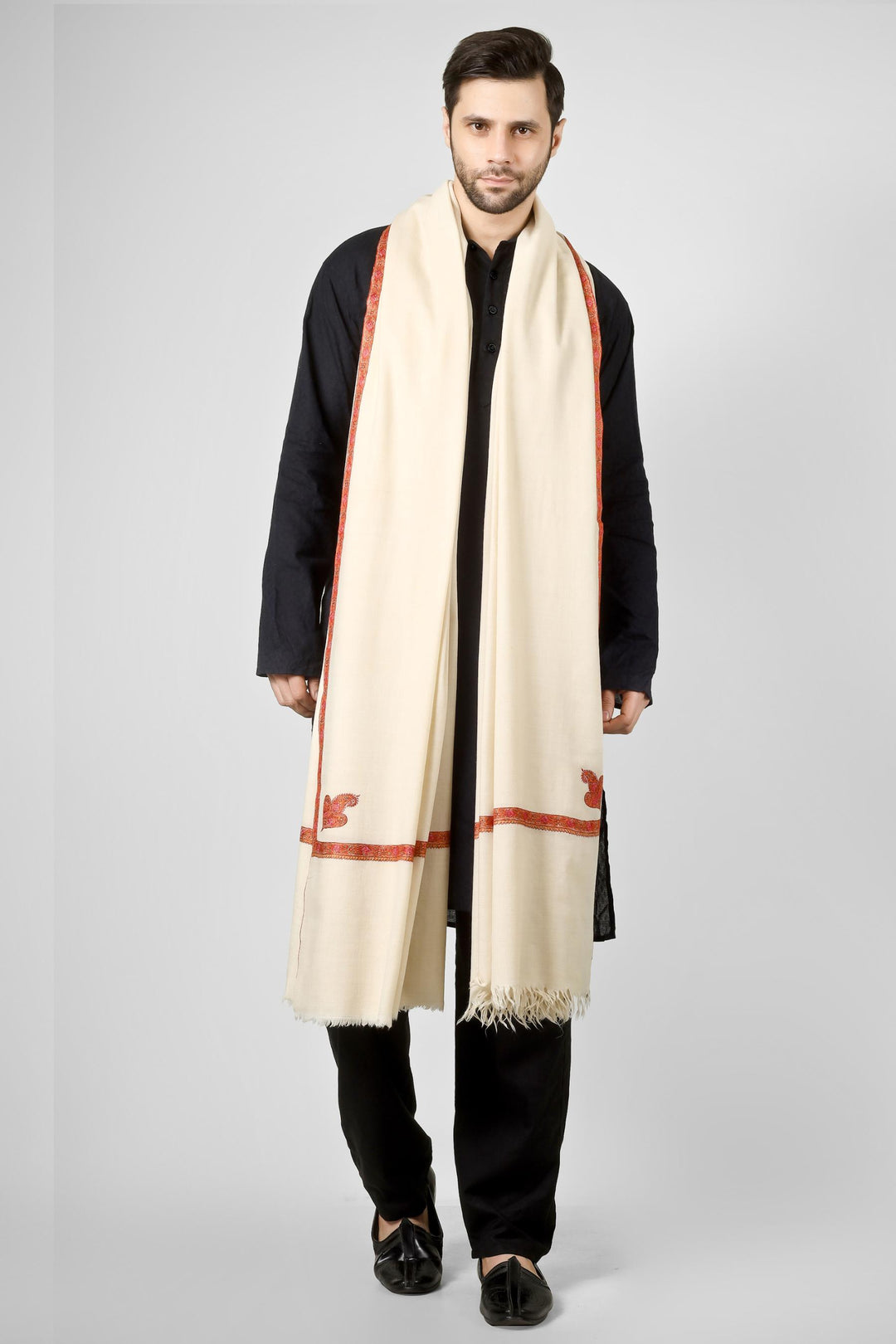 White Pashmina hashidaar mens shawl