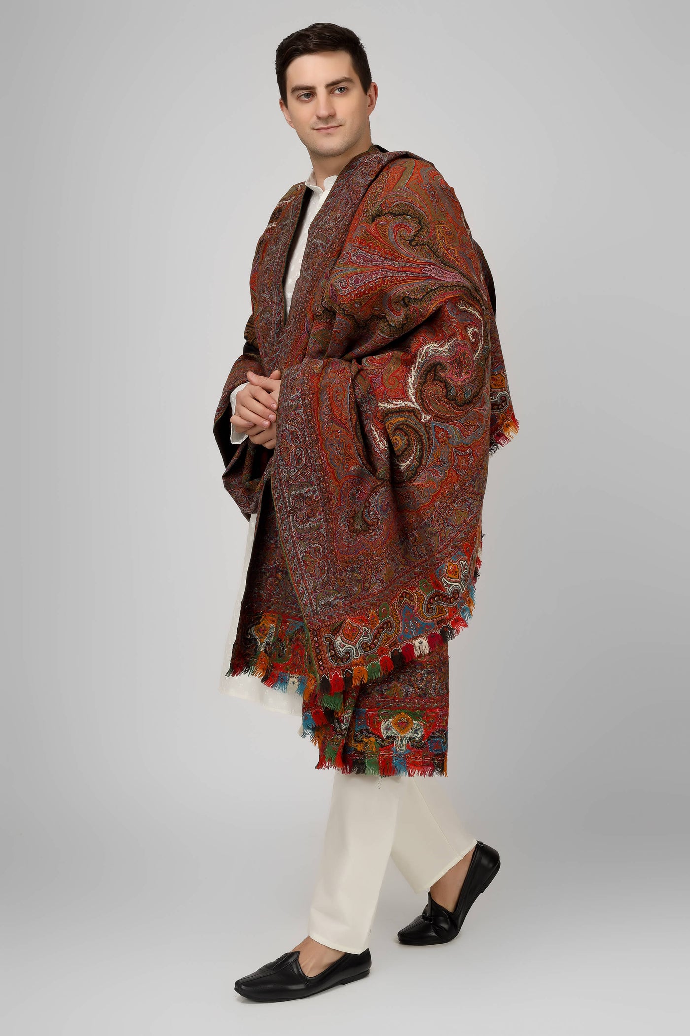 DELHI - antique kashmir long shawl ,Vintage Kashmir Long Shawl - Full Size, Traditional Design