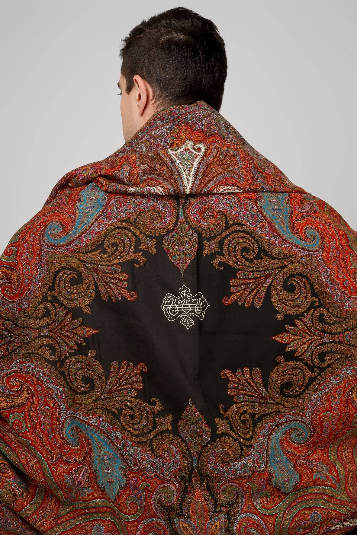 antique kashmir long shawl ,Vintage Kashmir Long Shawl - Full Size, Traditional Design