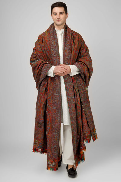 KASHMIR - PASHMINA - ANTIQUE -antique kashmir long shawl Vintage Kashmir Long Shawl - Full Size, Traditional Design