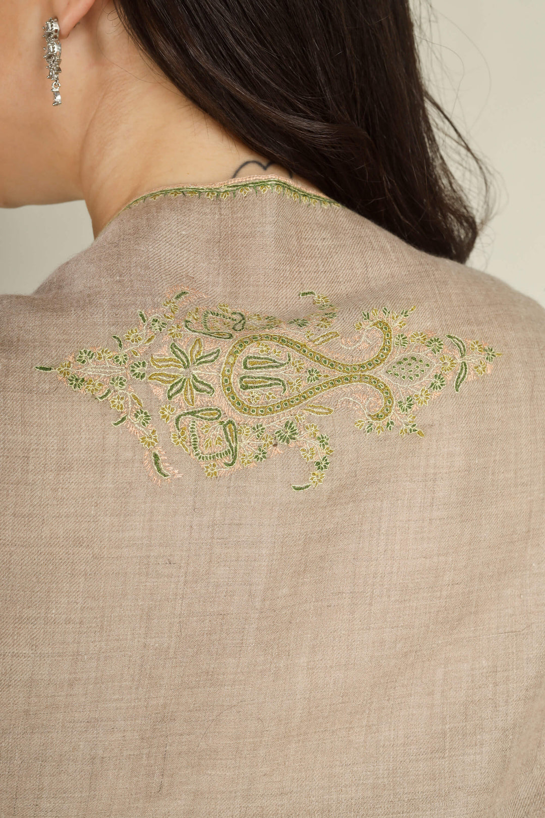 GI Pashmina Natural Irsa big pasley Embroidery Shawl