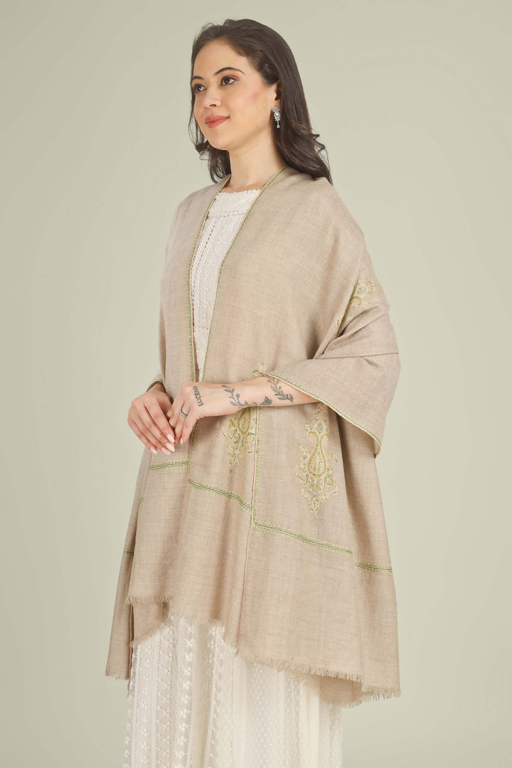 This Natural GI Kashmiri Pure Pashmina Irsa Big Paisley Shawl features an undyed base accented with multiple Irsa paisley motif and a slim floral border in fresh green and soft yellow threads, allowing the beauty of the pure pashmina to stay at the centre.
    
      | pashmina shawls online | authentic Kashmiri pashmina shawl online | pure pashmina shawl online | original GI certified pashmina shawl online | luxury men's pashmina shawl online from Kashmir | where to buy online pure pashmina in India
    
    | GI Tag Certified - Government-verified authentic Kashmiri Pashmina
    | G20 Official Partner - Selected by India for G20 Summit gifting
    | Handicraft Registered - Official recognition of traditional craftsmanship
    | Certificate of Authenticity - Every purchase includes GI certification